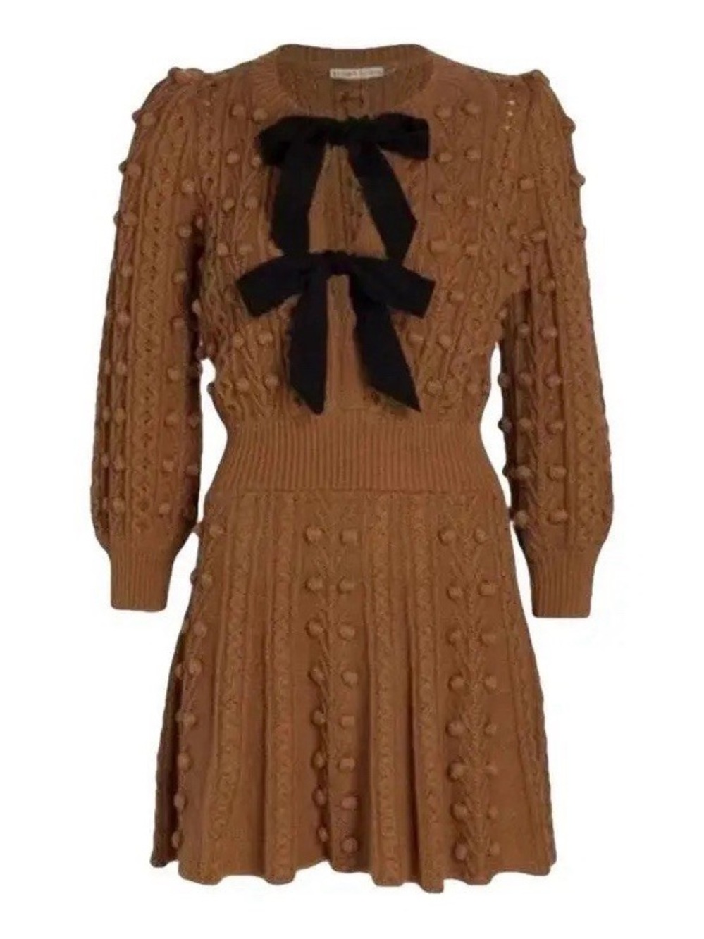 Textured Knit Dress with Black Bow Accent